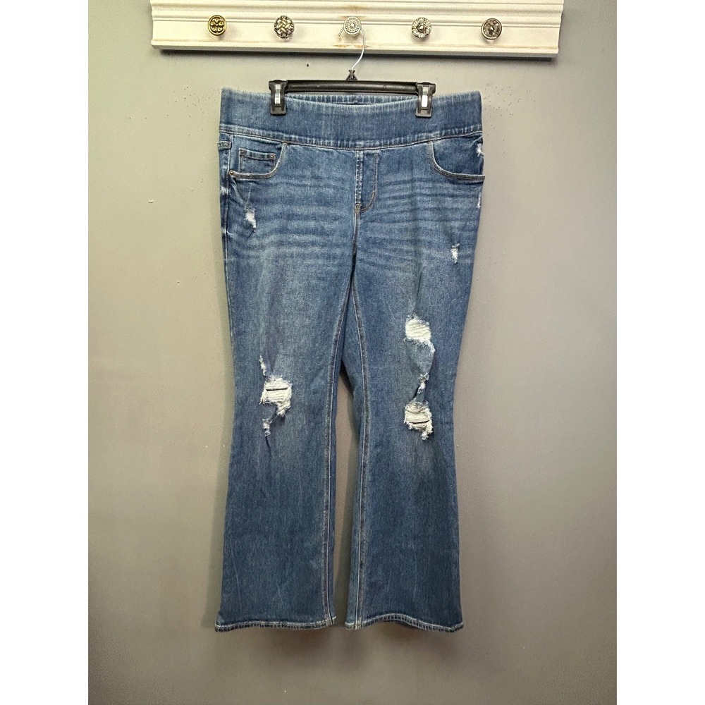 Old Navy Jeans Womens 18 Short Blue Extra Hi-Rise Pull-On Boot-Cut Distressed